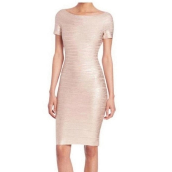 Herve Leger Dresses & Skirts - Herve Leger Carmen Rose Gold Dress size M
